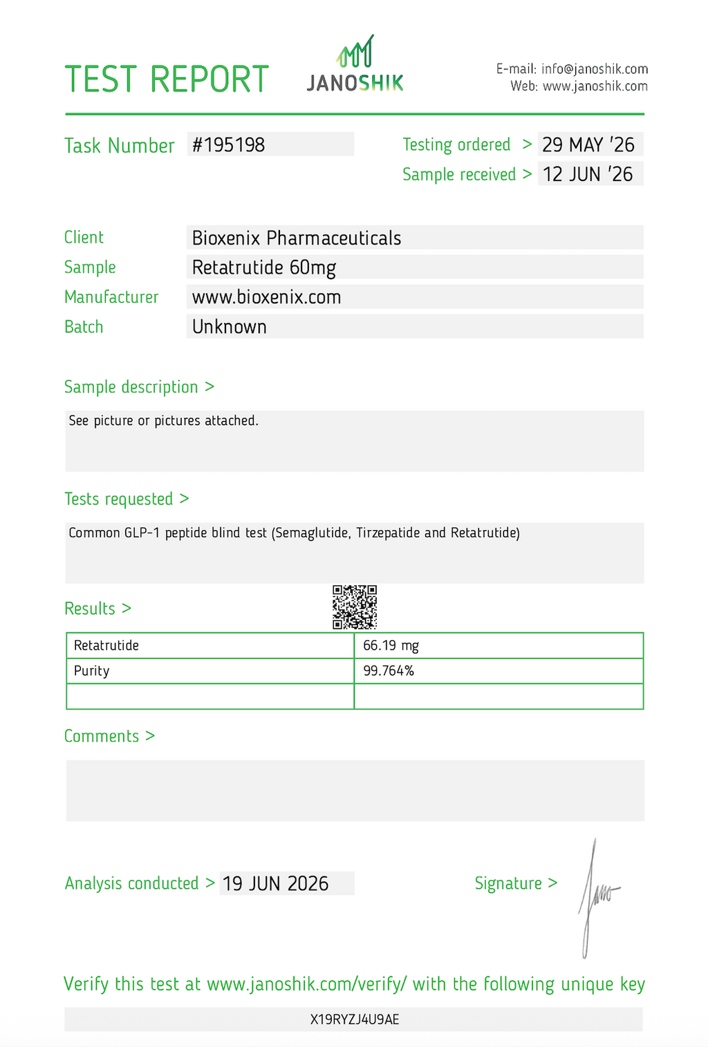 Bioxenix Pharmaceuticals RT60 1 x vial + FREE 1 x Bac Water